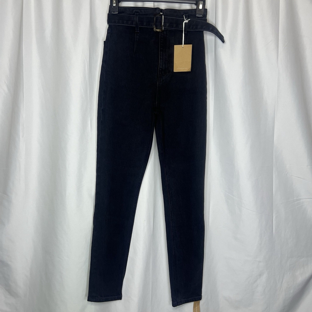 Reformation Kayo High & Skinny Belted Jeans Erie Black Wash Size 24 Festive NWT